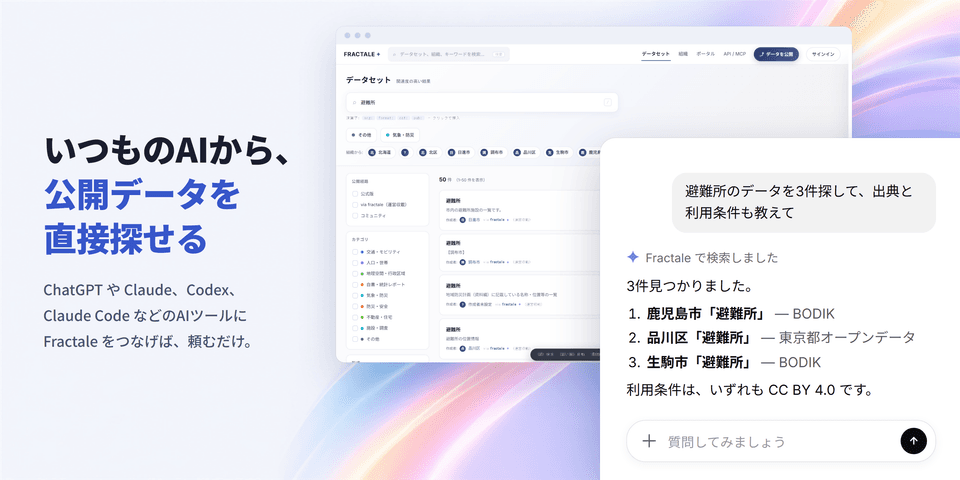 ChatGPTやClaudeなどのAIから、公開データを直接探せる