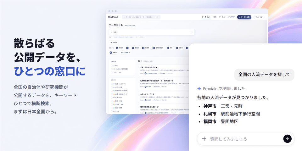 全国の公開データを、キーワードひとつで横断検索